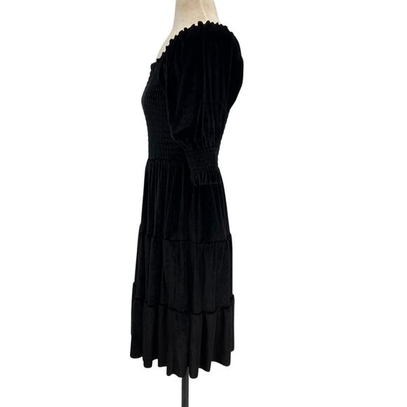 Baltic Born Bliss Smocked Velvet Dress Mini Tiered Black Size Medium - Picture 7 of 11